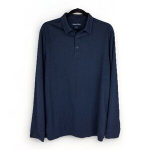 Mizzen Main Kent Long Sleeve Polo Shirt Navy Blue Performance Mens Size Medium